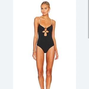Beach Riot Black One-Piece Swim with Center Cutouts and Gold Straps